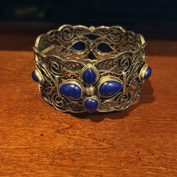 QVC Jewelry - QVC Artisan Crafted Sterling Silver Lapis Filigree Bangle Bracelet
